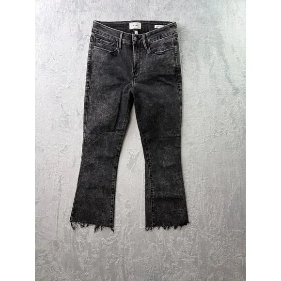 FRAME Le Crop Mini Boot Jeans – Faded Black – Frayed Hem – Size 29 - Picture 4 of 6
